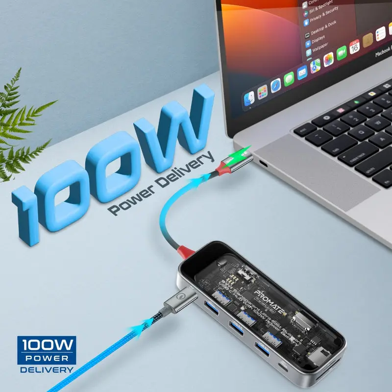 Promate 9-in-1 Transparent Ultra-Fast Multiport USB-C Hub with 100W Power Delivery (TransHub-Go)4796