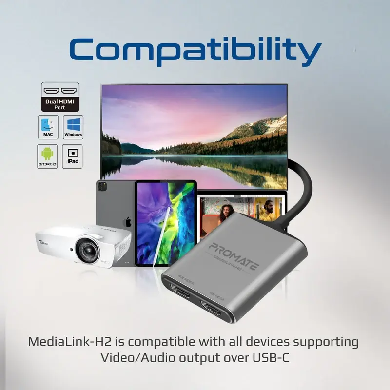 Promate 4K High Definition USB-C to Dual HDMI® Adapter (MediaLink-H2) 0002