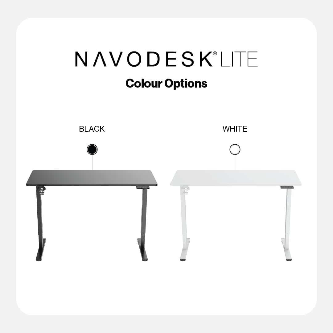 Navodesk LITE, Electric Height Adjustable Standing Desk, Electric Sit-Stand Desk with a Storage Hook for Small Backpacks or Heaphones, Ergonomic Adjustable Office Table (BLACK, 140 X 60 CM)