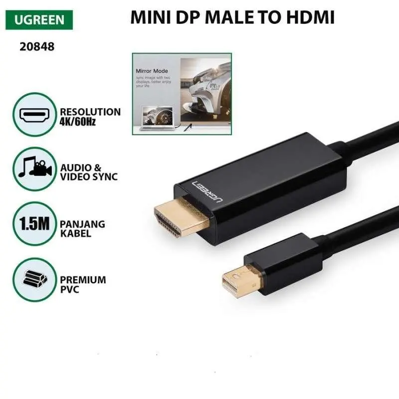 UGREEN MD101 Mini DisplayPort Male to HDMI Cable – 1.5M Black |20848
