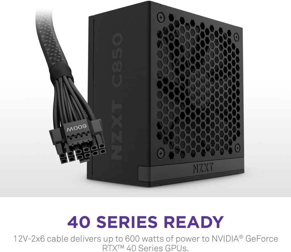 NZXT C850 Gold ATX 3.1 - Fully Modular Low-Noise PC Gaming Power Supply - 850 Watts - 80 Plus Gold - 12V-2x6 Connector - Zero Fan Mode - 100% Japanese Capacitors - Black