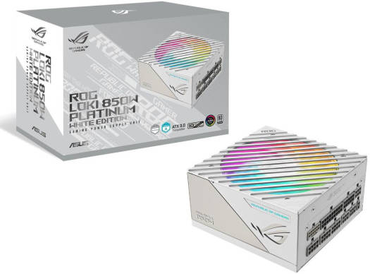 ASUS ROG Loki SFX-L 850W Power Supply Unit, 80 Plus Platinum, Fully Modular, PCIe Gen 5.0, 120mm ARGB-Illuminated Fan & Aura Sync, ROG Heatsinks, 0dB Fan Button-White Edition
