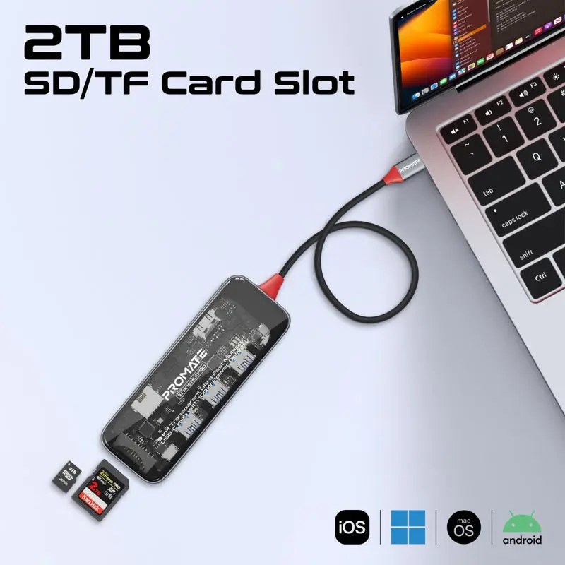 Promate 9-in-1 Transparent Ultra-Fast Multiport USB-C Hub with 100W Power Delivery (TransHub-Go)4796