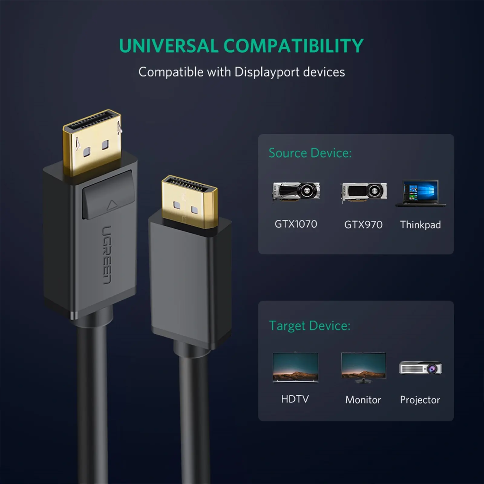 UGREEN 4K 60Hz DisplayPort Male to Male Cable 5 Meter – DP102 | 10213