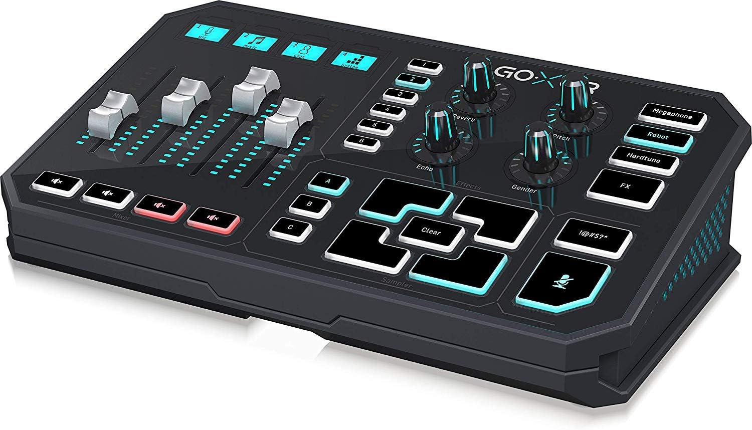 TC-Helicon Go XLR Broadcast Production Studio Mixer, 4-Channel Mixer, Studio Quality Midas Preamp, Full RGB Lighting Control, Motorized Faders, Premium Low Noise Midas Mic Preamp, Black | GOXLR