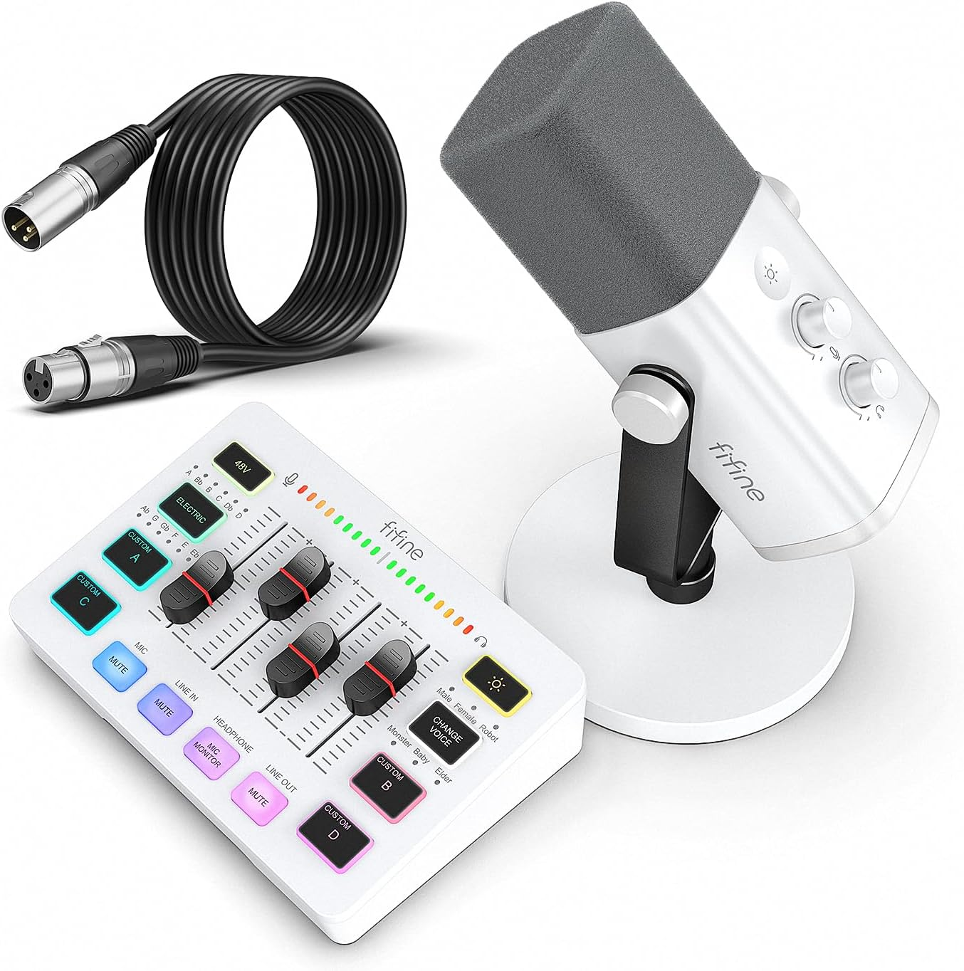 Fifine Gaming Equipment Bundle, XLR/USB Dynamic Streaming Microphone with Audio Mixer Set, Podcast Recording Mic with Gain Knob, Voice Game-KS5W