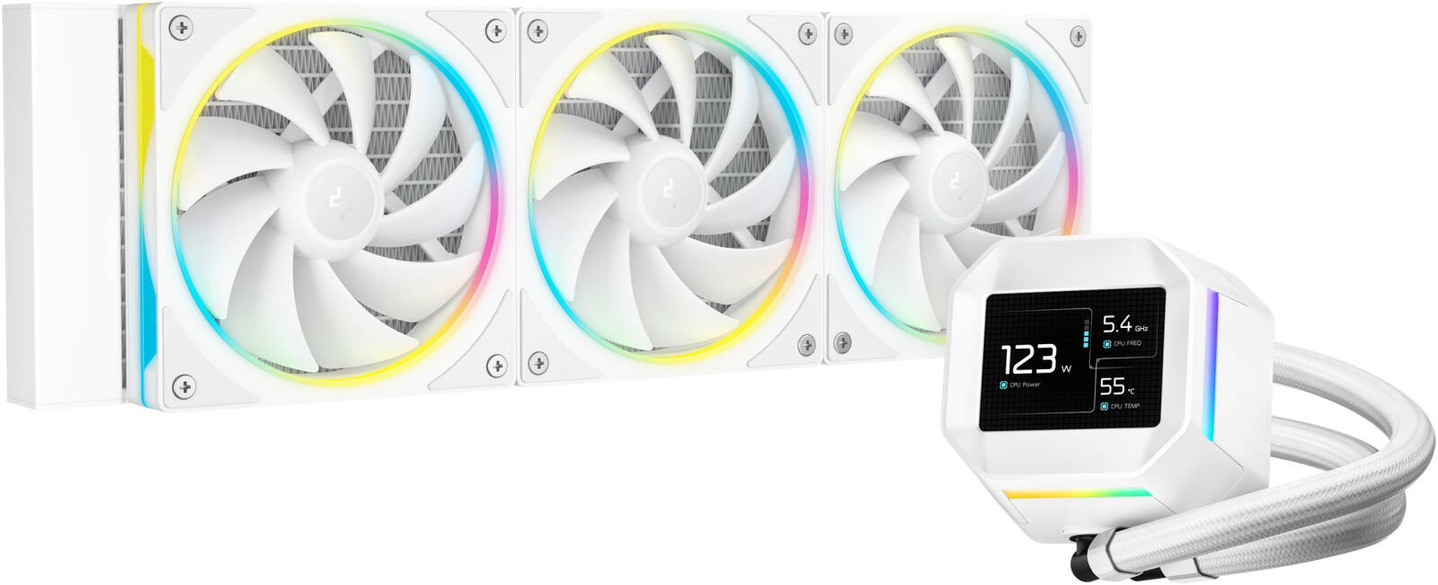 DeepCool LM360 Liquid CPU Cooler, 2.4" IPS Display, 360mm Radiator, 3x 120mm FL12 SE aRGB Fans, 2400 RPM Fan Speed,