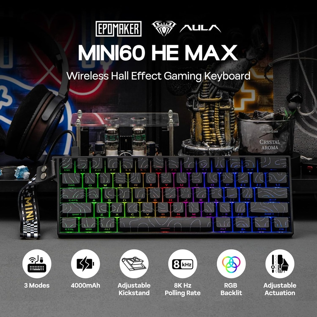 AULA MINI 60 HE Max Black Contour – Magnetic Hall Effect Gaming Keyboard