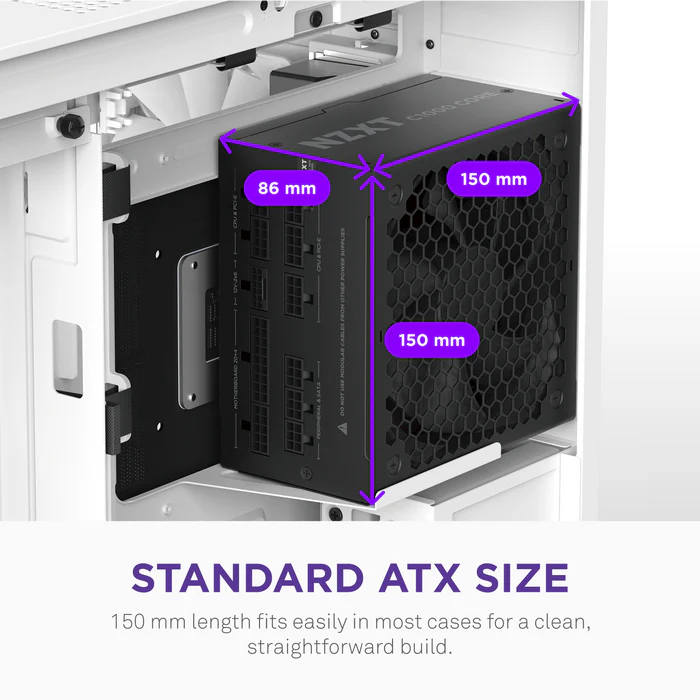 NZXT C1000 Gold Core - 1000W ATX 3.1 Power Supply - 80 PLUS Gold - Cybenetics Platinum - Fully Modular - PCIe 5.1 600W 12V-2x6 - Zero RPM Fan - 105°C Capacitors - Black