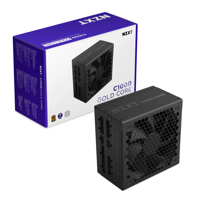 NZXT C1000 Gold Core - 1000W ATX 3.1 Power Supply - 80 PLUS Gold - Cybenetics Platinum - Fully Modular - PCIe 5.1 600W 12V-2x6 - Zero RPM Fan - 105°C Capacitors - Black