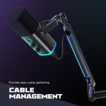 TAM8 AmpliGame XLR/USB Dynamic Microphone With BM88 LOW-PROFILE MICROPHONE ARM STAND for Podcast Recording, PC Computer Gaming with RGB Light, Mute Button, Headphones Jack