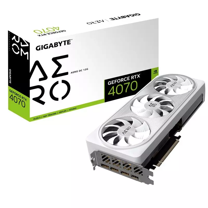 GIGABYTE GeForce RTX 4070 AERO OC Graphics Card, 12GB GDDR6X 192 bit Memory, 2565 MHz Core Clock, 21 Gbps Memory Clock, 5888 CUDA Cores, PCI-E 4.0, 3xDP, 1x HDMI | GV-N4070AERO OC-12GD