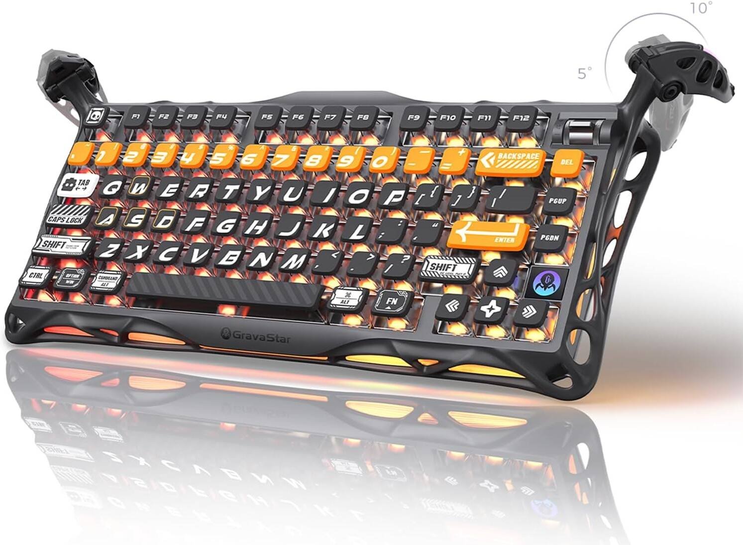 GravaStar Mercury K1 Pro Wireless Gaming Keyboard, Handcrafted Battle-Worn Mechanical Keyboard, Aluminum Alloy, 75% Layout, Designed for Durability & Unique Aesthetic, Orange | K1 Pro