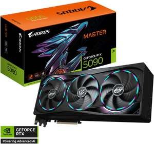 GIGABYTE AORUS GeForce RTX 5090 MASTER Graphics Card, 32GB GDDR7 512-Bit Memory, 2655 MHz Core Clock, 21760 CUDA Cores, PCI Express 5.0 | GV-N5090AORUS M-32GD