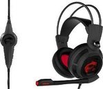  MSI DS502 Enhanced Virtual 7.1 Gaming Headset, Large 40mm Drivers, Closed Ear Cup Design, Vibration System, LED Lighting, Adjustable Microphone, Self-Adjusting Headband, Black - Red 