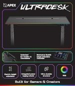  Navodesk APEX ULTRADESK, Electric Standing Desk with RGB Lighting and Cable Mangement, Premium Computer Gaming Desk (Black, 150 x 81 CM)