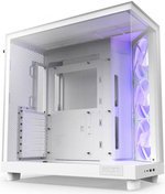 NZXT H6 Flow RGB Compact Dual-Chamber Airflow Mid-Tower ATX Case, Panoramic Glass Panels, Up to 360 mm Radiator & 3x 120mm RGB Fans, Cable Mgt, USB-C 3.2 / USB-A 3.2, White | CC-H61FW-R1