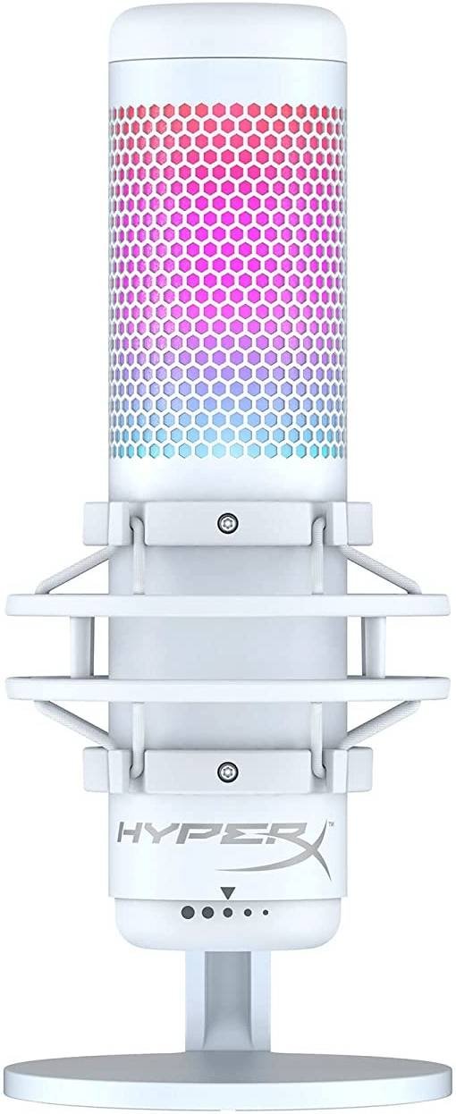 HyperX QuadCast S â€“ RGB USB Condenser Microphone, For PC / PS4 and Mac, Anti-Vibration Shock Mount, Four Polar Patterns, Pop Filter, Podcasts, Twitch, YouTube, Discord, Gray - White | 519P0AA
