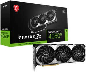 MSI GeForce RTX 4060 Ti VENTUS 3X OC Graphics Card, 16GB GDDR6 128-bit Memory, 2610 MHz Boost Clock, 18 Gbps Memory Speed, 4352 CUDA Cores, PCI E Gen 4 x16, DisplayPort / HDMI | 912-V517-004