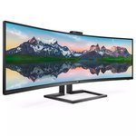 Philips 49-Inch Monitor, 499P9H1, Curved Dual QHD with VA panel, DisplayPort/HDMI/USB-C connectivity, 5W built in speakers and 2MP FHD built-in Windows Hello webcam, height adjustable Black