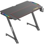 Twisted Minds Z Shaped Carbon Fiber Texture Gaming Desk, 106.5cm x 65.5cm x 11cm Dimensions, RGB Light, Headphone Hooks & Cup Holder, Black | TM-Z-1060-RGB