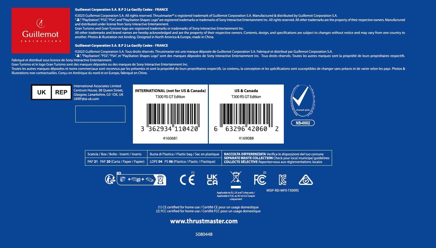  Thrustmaster T300 RS GT - High-Performance Racing Wheel and Pedal Set with Force Feedback for PC, PS4, and PS5, PS5 Pro