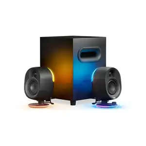 SteelSeries Arena 7 Illuminated 2.1 Gaming Speakers, 2-Way Speaker Design, Powerful Bass, Subwoofer, Audio Customizations, USB / AUX, Optical / Wired / BT, PC, PlayStation, Mobile, Mac, Black | 61542