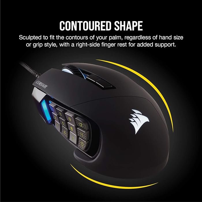 Corsair Scimitar RGB Elite, MOBA/MMO Gaming Mouse, Black, Backlit RGB LED, 18000 DPI, Optical