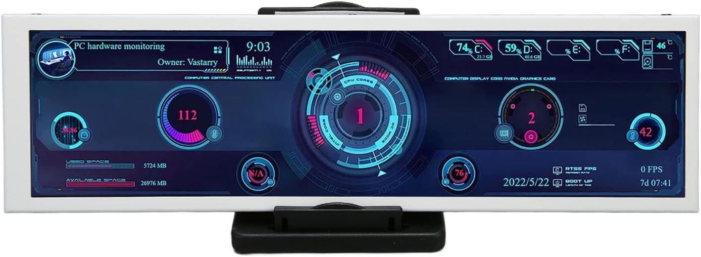  8.8Inch Display Computer Temp Monitor, CPU Hardware External Expansion Display High Resolution Screen Data Monitor for Computer Case PC, PC Sensor Panel...