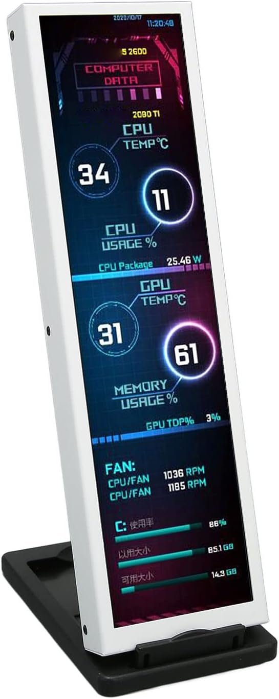  8.8Inch Display Computer Temp Monitor, CPU Hardware External Expansion Display High Resolution Screen Data Monitor for Computer Case PC, PC Sensor Panel...