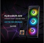 Lian-Li HydroShift LCD 360R AIO Liquid CPU Cooler, 360mm Radiator, 2.88" IPS Display, 3800 RPM Pump Speed, 2400 RPM Fan Speed, 79.9 CFM Airflow, FBD Bearing Type, Black | G89.GHSLCD36RB.00