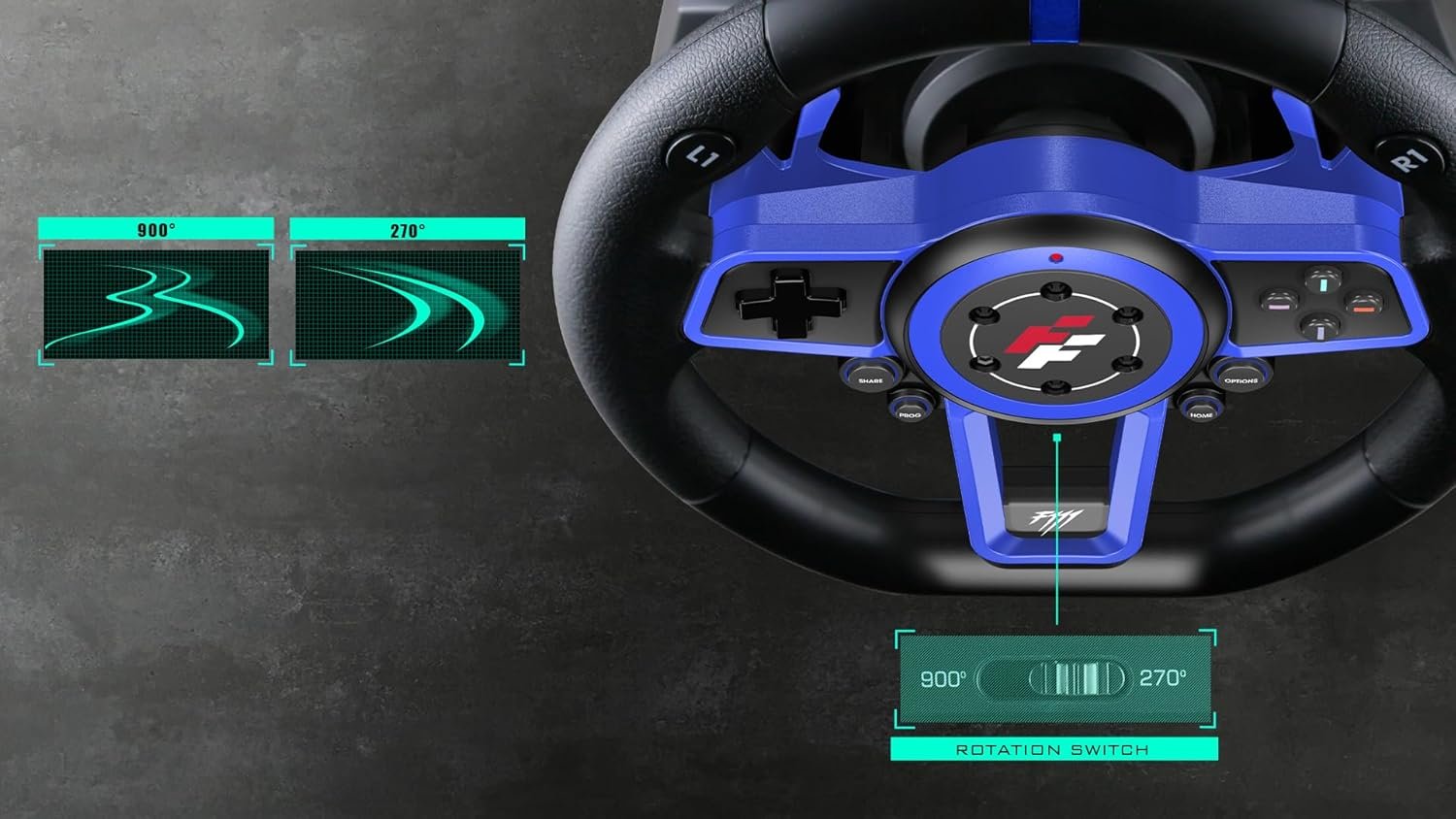  Flashfire F111 Racing Wheel,Pedals, Shifter, Hall-Effect Sensor, Vibration Feedback Function, Adjustable Rotation 270Â° and 900Â°, Blue/Black for PlayStation...