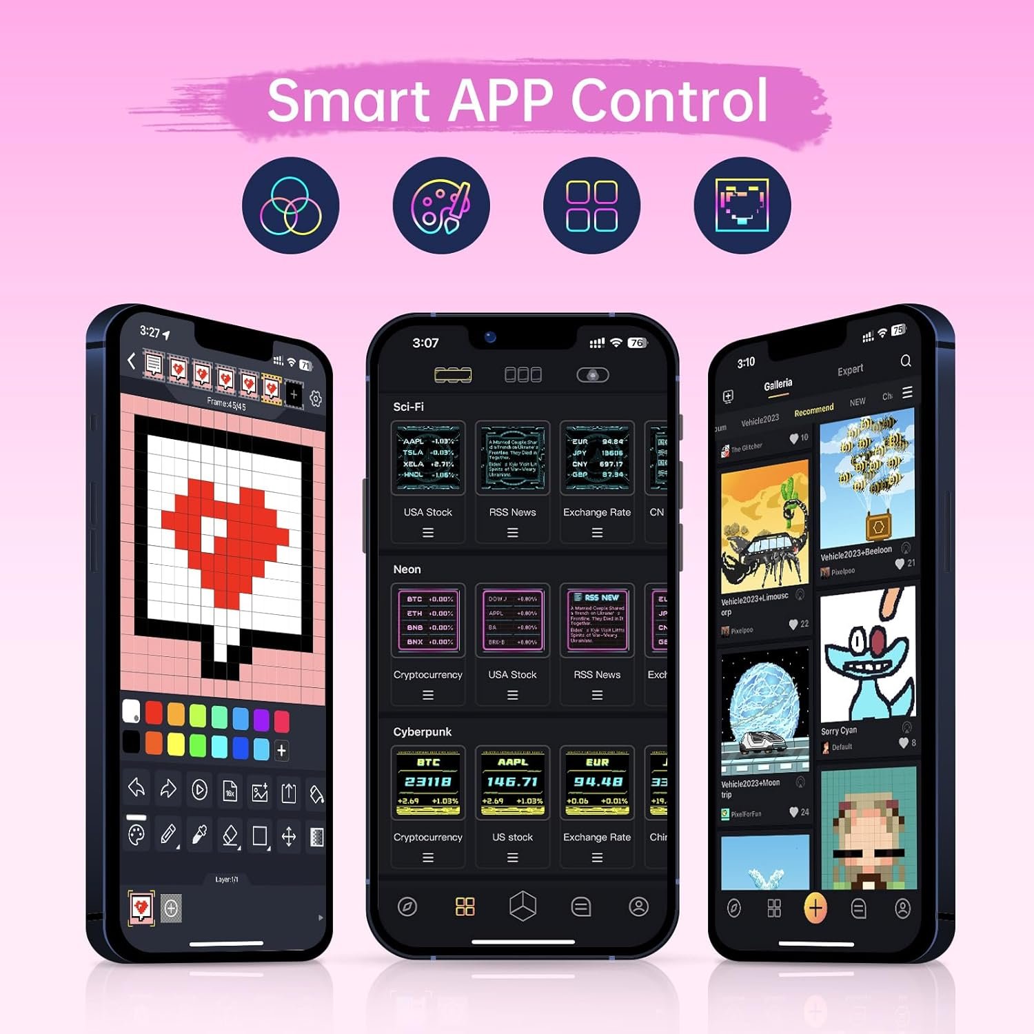 Gaming Digital Clock with Smart App-Controlled, Support Weather Forecast, Stock Market/Exchange Rate, Social Media, Pixel Art.