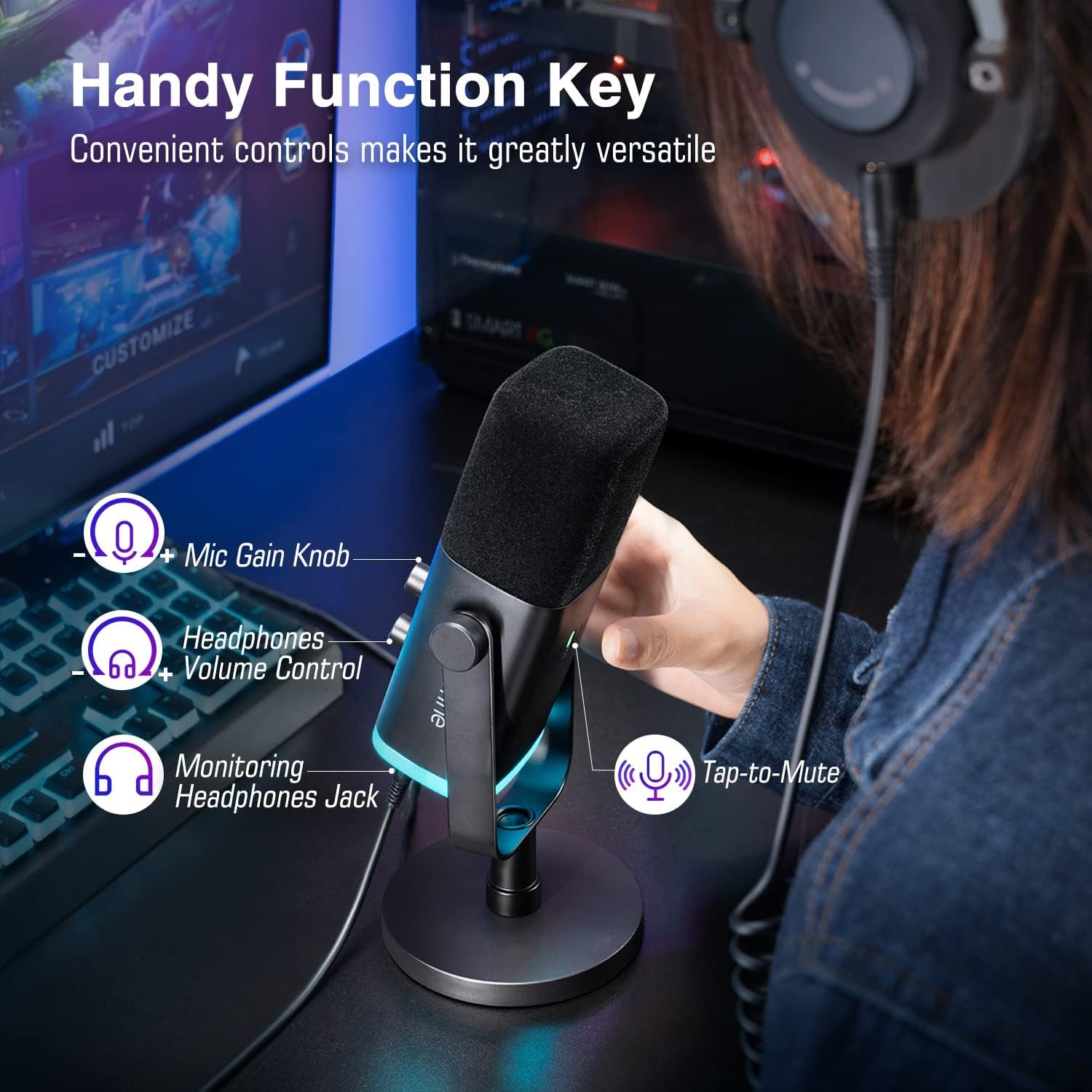  FIFINE XLR/USB Dynamic Microphone for Podcast Recording, PC Computer Gaming Streaming Mic with RGB Light, Mute Button, Headphones Jack, Desktop Stand, Vocal...