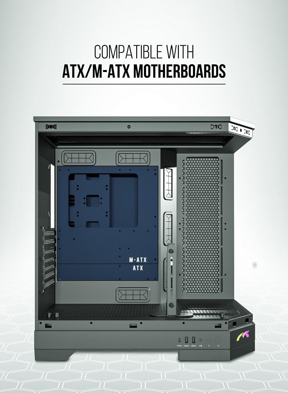 Tortox Prism Triple Glass Panel ATX/M-ATX Gaming PC Case with 7*ARGB PWM Fans, Type-C USB Port, Supports 360MM Radiator, 7 Expansion Slot, Included GPU..