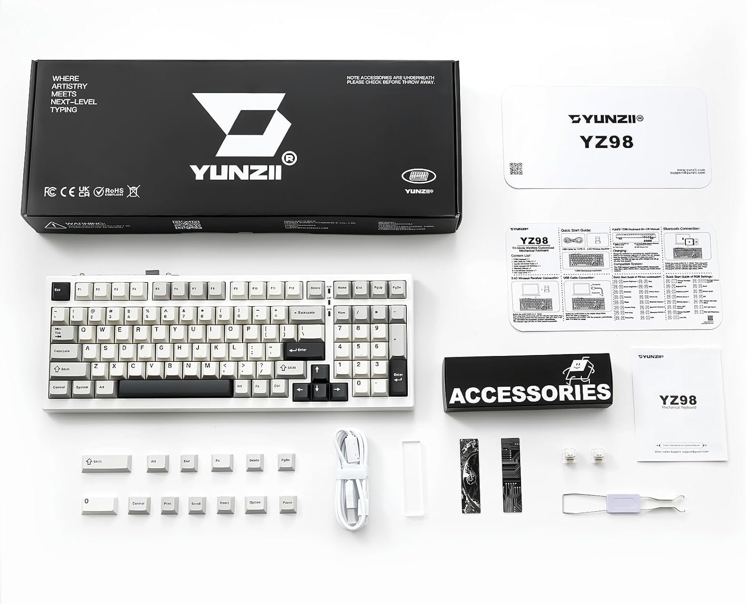  YUNZII YZ98 Gasket Mechanical Keyboard 99 Key Hot Swappable BT5.0/2.4G/USB-C Wireless Gaming Keyboard NKRO 98% 1800 Layout with RGB LED Backlit for...