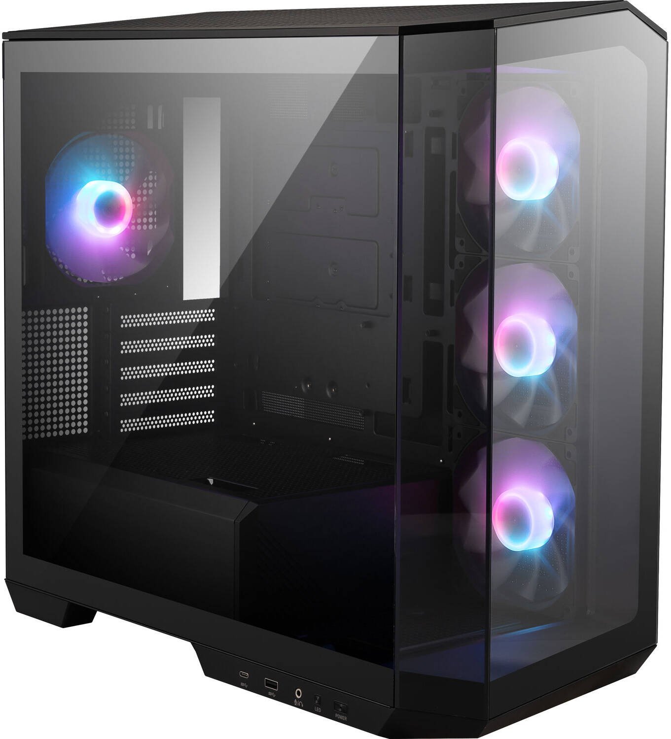 MSI MAG PANO M100R PZ Micro ATX Gaming Case, 270Â° Pano Temp Glass Panel, 4* aRGB Fans & Up to 360mm AIO, 1x 2.5"/3.5 Drive Bay, Support Back-Connect Motherboard, USB-/ USB-A, Black | 306-7G24R21-809