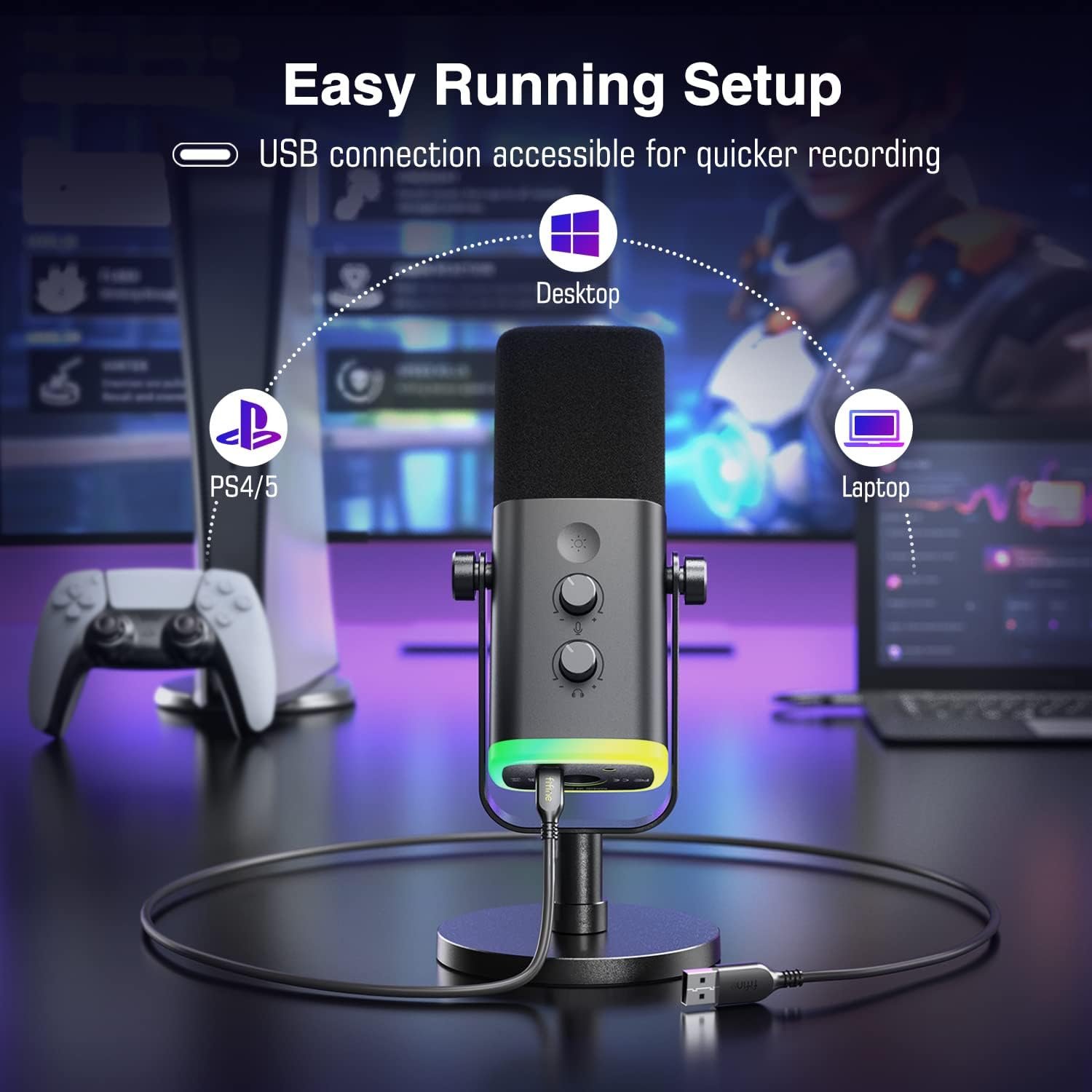  FIFINE XLR/USB Dynamic Microphone for Podcast Recording, PC Computer Gaming Streaming Mic with RGB Light, Mute Button, Headphones Jack, Desktop Stand, Vocal...
