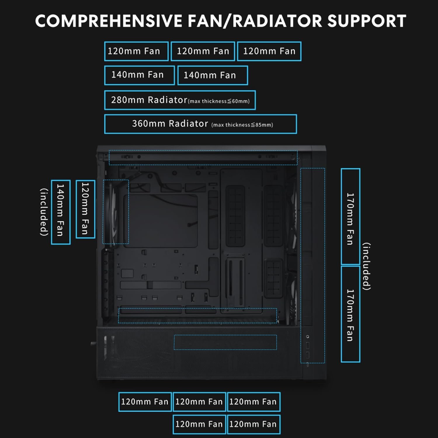 Lian Li LANCOOL 217 INF Infinity Mirror Computer Case, Mid-Tower ATX PC Case w/ 3 Pre-Installed Fans, 2x170mm ARGB Fans, 1x140mm, Front Mirror Glass Panel,.