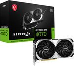 MSI GeForce RTX 4070 Ventus 2X 12G OC Graphics Card, 12GB GDDR6X 192-Bit Memory, 2505MHz Boost Clock, 5888 CUDA Cores, 21Gbps Memory Speed, PCIe Gen 4, 3x DP / HDMI, White | 912-V513-403