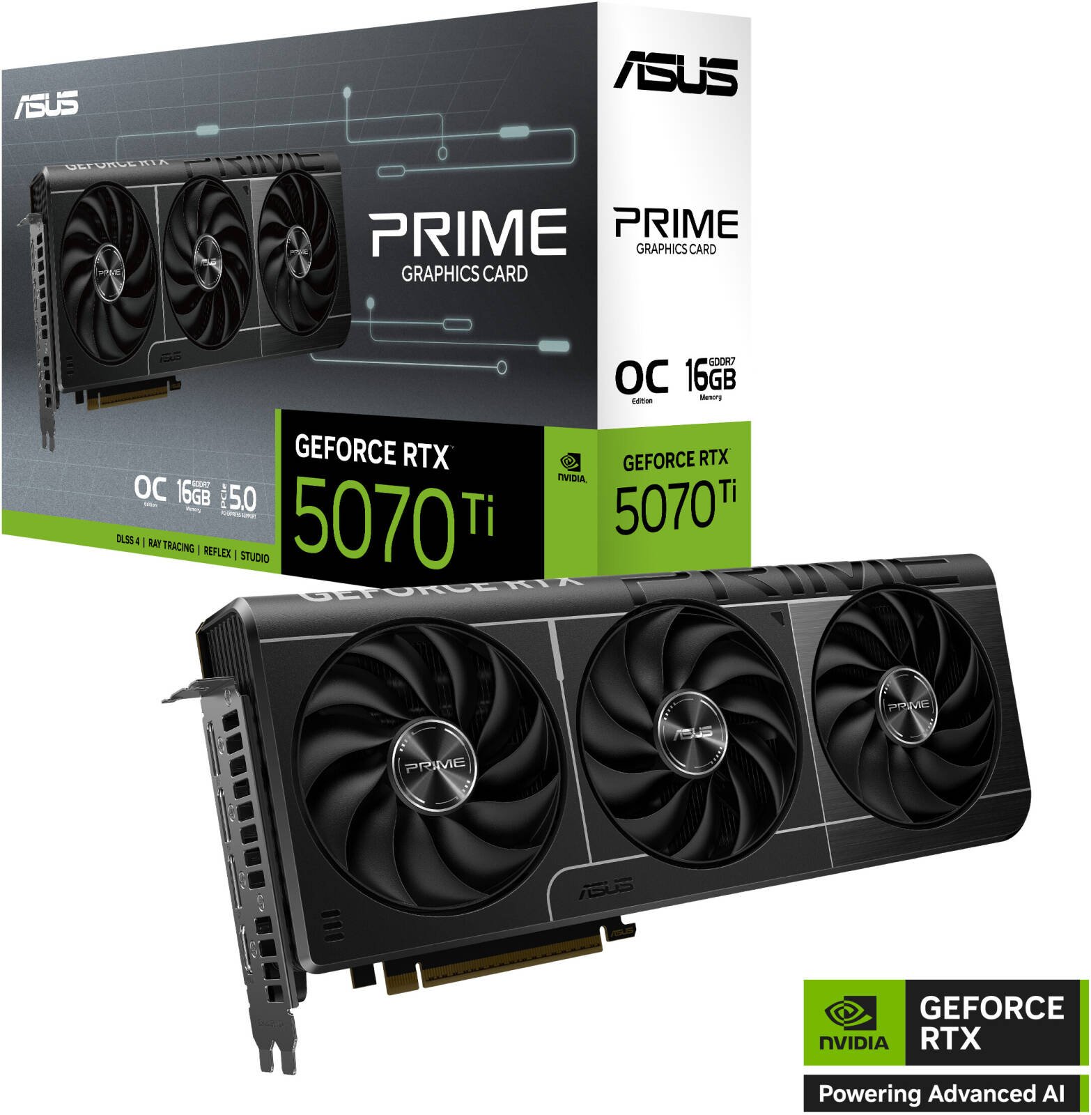 ASUS Prime GeForce RTX 5070 Ti OC Edition Graphics Card, 16GB GDDR7 256-Bit Memory, 2497 MHz Boost Clock, 8960 CUDA Cores, PCI Express 5.0 | PRIME-RTX5070TI-O16G
