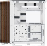 APNX V1 V1-W-WT-v1 ATX Mid Tower Glass Edition Computer Case, Up To 360mm Radiators, x10 Fan Slot, SGCC Body Material, Wood Front Panel, 0.8mm Steel Thickness, White & Wood | APCM-VI01103.21