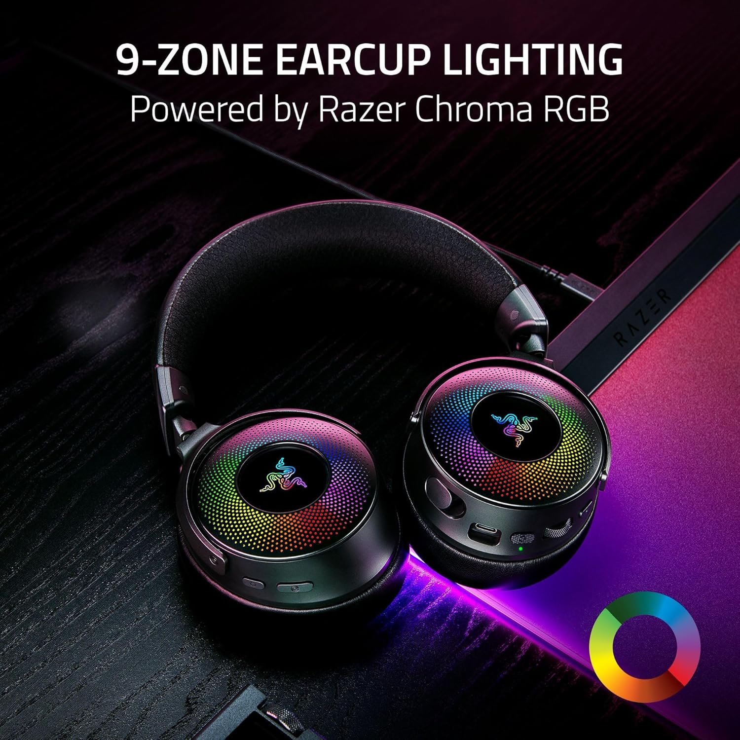Razer Kraken V4 Pro Wireless Gaming Headset: OLED Control Hub - HD Haptics - 2.4GHz Wireless - Bluetooth - USB - 3.5 mm - Super Wideband Mic - For PC, Mac,