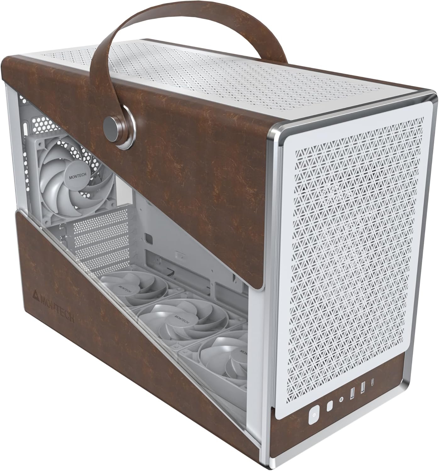 MONTECH Heritage PRO mATX, Compact Leather Gaming Chassis with Signature Handle Design, Supports RTX 50 Series GPUs, ATX PSU, and 360mm AIO, 4 Pre-Installed...