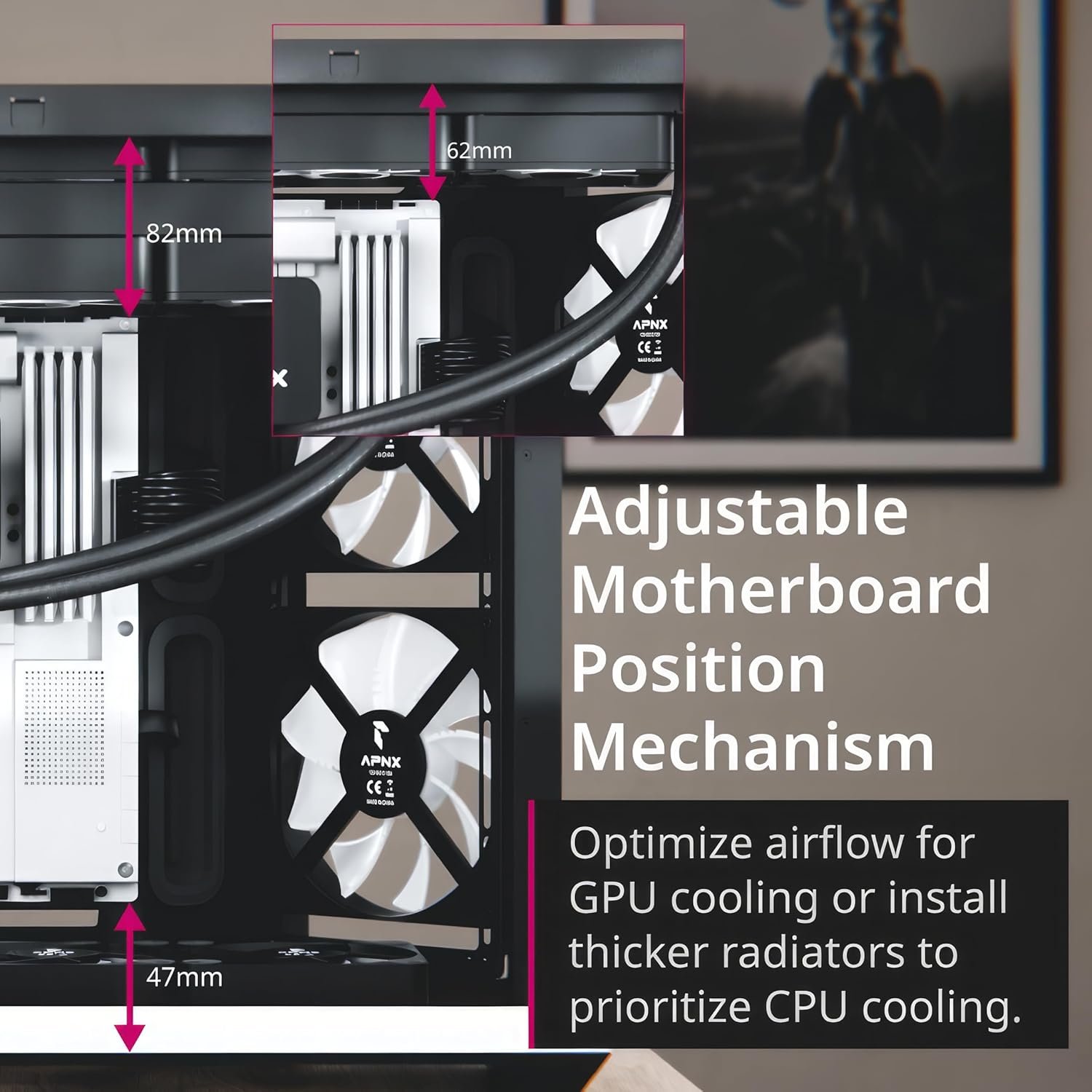  APNX V1 Dual-Chamber ATX Mid-Tower Airflow PC Case, Panoramic Glass Panels, 10 Fan Slots, 360mm Radiator Support, Angular Intake 16cmx2 Fan Bracket, GPU