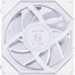 Lian Li Uni Fan TL 120 Case Fan, 1.6â€ LCD, 120mm Fan Size, 1900 RPM Fan Speed, 62 CFM Airflow, PA66 / PBT Materials, Fluid Dynamic Bearing, Triple Pack, W/ Controller, White | G99.12TLLCD3W.00