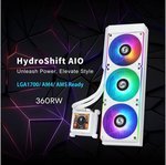 Lian-Li HydroShift LCD 360R AIO Liquid CPU Cooler, 360mm Radiator, 2.88" IPS Display, 3800 RPM Pump Speed, 2400 RPM Fan Speed, 79.9 CFM Airflow, FBD Bearing Type, White | G89.GHSLCD36RW.00