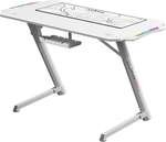 Gamax TD-03 Gaming Table, Built-In RGB , Cable Management, Cup Holder, Headphone Hook, Carbon Fibre, Steel Frame, MousePad, 110x60x75cm Size, White | TD-03