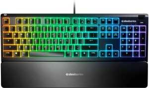 SteelSeries Apex 3 Water Resistant Gaming Keyboard, Premium Magnetic Wrist Rest, Whisper Quiet Gaming Switch, 10-Zone RGB Illumination, Anti-Ghosting, English US Layout, Black | 64795