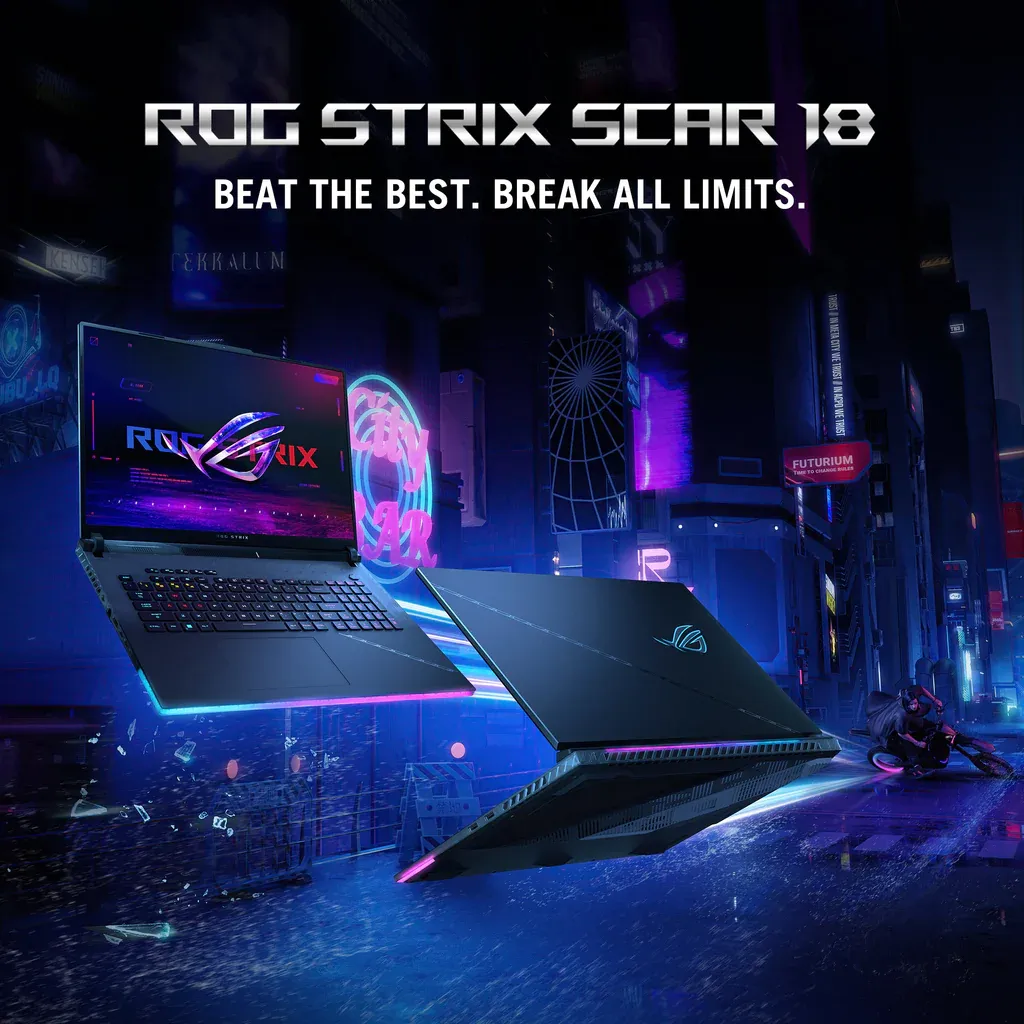 ASUS ROG STRIX SCAR 18 G834JY-N6064W | Core i9 13980HX, 32GB RAM, 2TB SSD, 18" WQXGA(2560x1600) 240Hz, 16GB NVIDIA RTX 4090, Win11 Home, Eng-Arb K/B, Black +Backpack